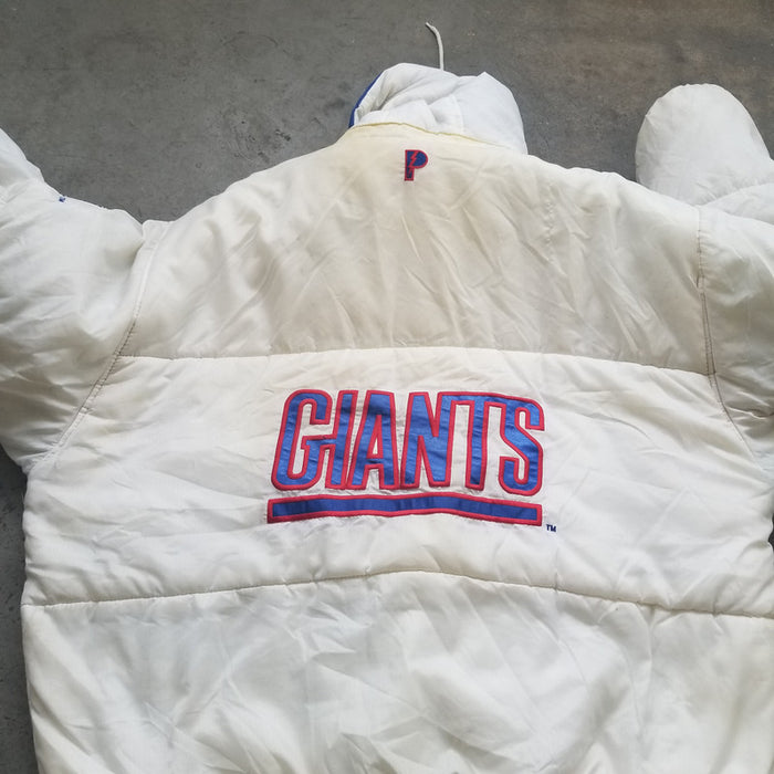 Baseball Style Jacket – Satin – Ny Giants – Nfl Patch – Striped Sleeves |  Boardwalk Vintage