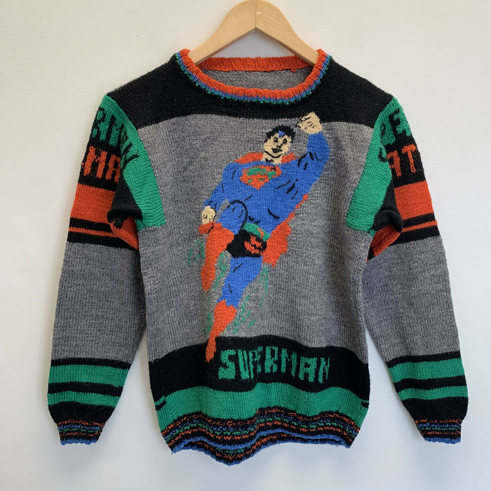 Vintage Superman & Batman Wool Sweater. Youth Medium